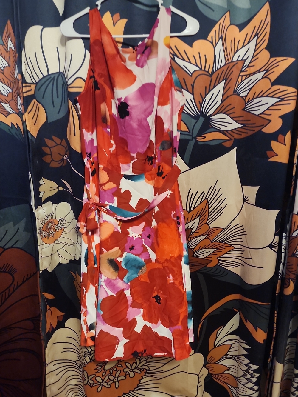 Gabby Skye Floral Sleeveless Wrap Dress in Red, Pink and Orange